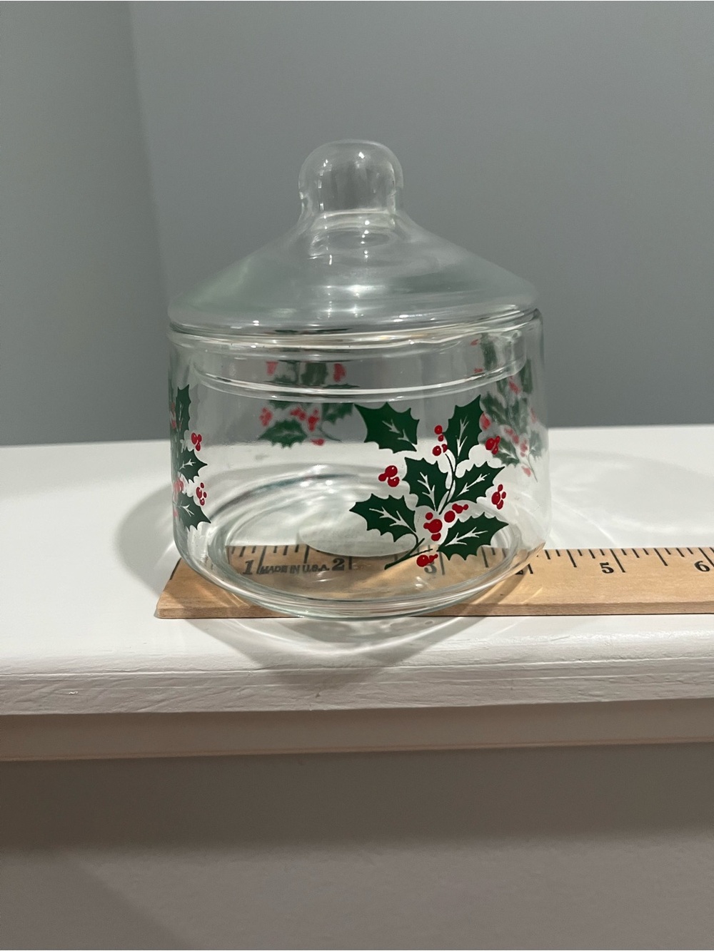 Vintage Indiana Glass Holly & Berries Apothecary Style Holiday Snack Jar & Lid - Picture 7 of 16